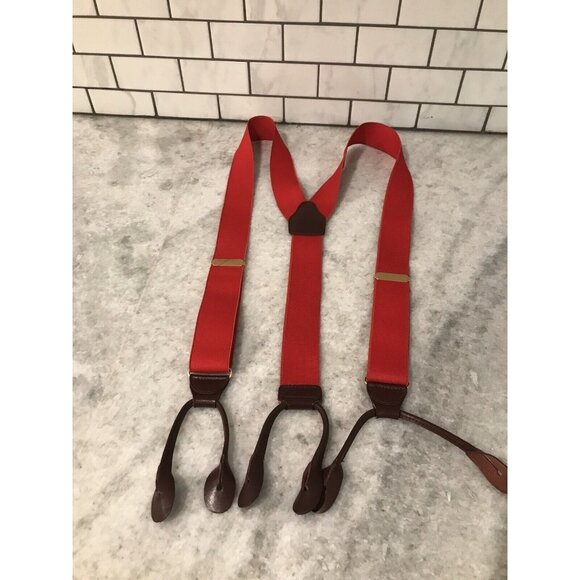 Suspenders Mens Red Button Attachment Woven Stretch Eclectic Grandpa Preppy - Picture 1 of 6